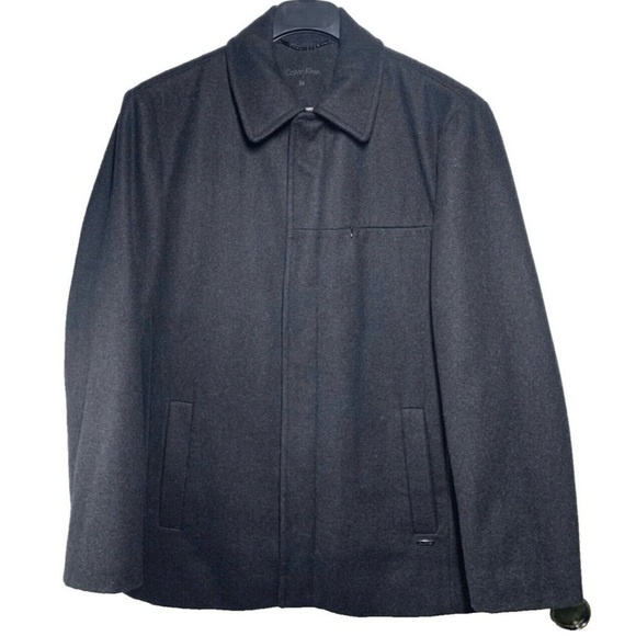 CALVIN KLEIN WOOL BLEND BLACK COLLARED COAT (M) - Picture 1 of 6